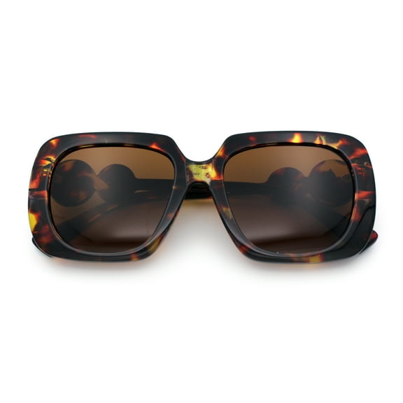 Womens Star Emblem Bold Luxury Mod Diva Rectangle Sunglasses Tortoise - Brown