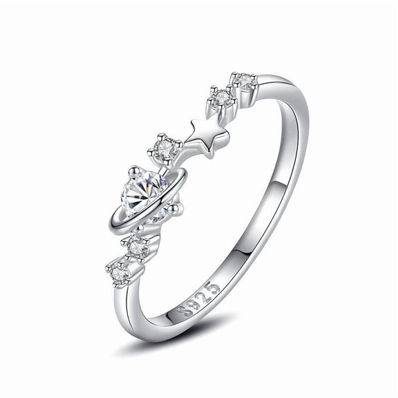 Womens Star Ring Silver Index Finger Ring Adjustable Opening Star Earth Micro Inlaid Ring Niche Design Ring Japanese Korean Style Ring