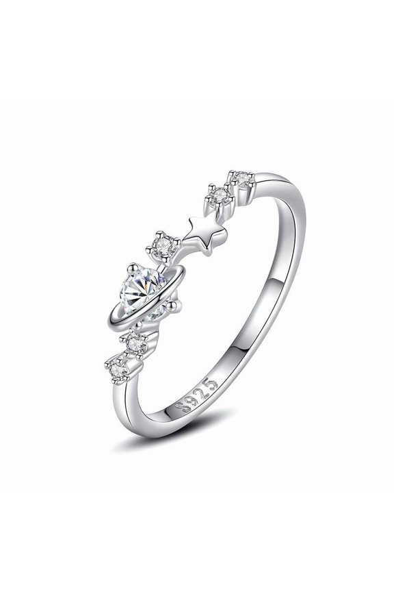 Womens Star Ring Silver Index Finger Ring Adjustable Opening Star Earth Micro Inlaid Ring Niche Design Ring Japanese Korean Style Ring
