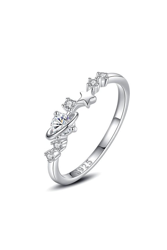 Womens Star Ring Silver Index Finger Ring Adjustable Opening Star Earth Micro Inlaid Ring Niche Design Ring Japanese Korean Style Ring