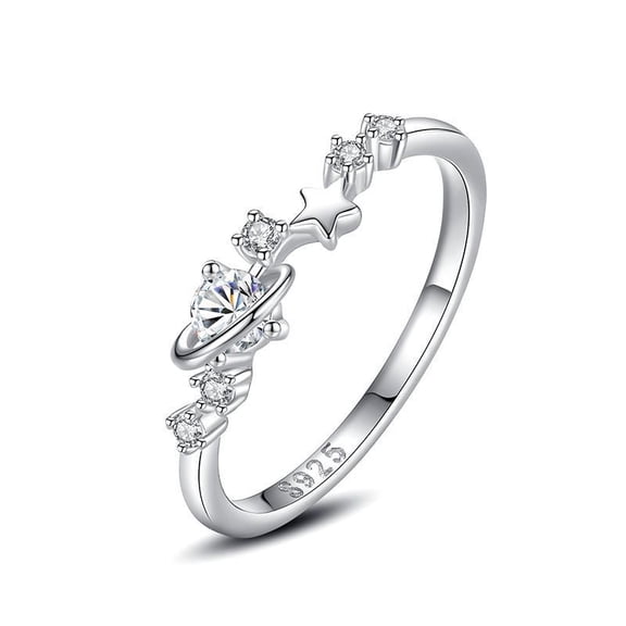 Womens Star Ring Silver Index Finger Ring Adjustable Opening Star Earth Micro Inlaid Ring Niche Design Ring Japanese Korean Style Ring