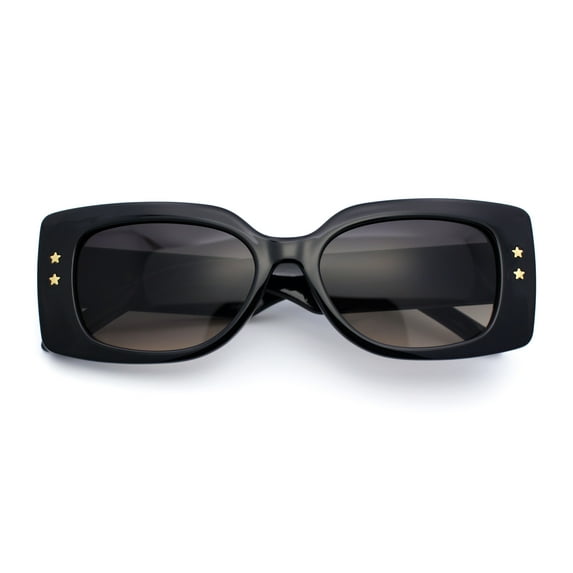 Womens Star Stud Rectangle Mod Thick Temple Plastic Retro Sunglasses Black - Black Brown