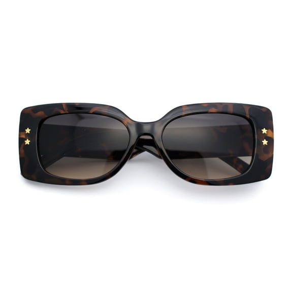 Womens Star Stud Rectangle Mod Thick Temple Plastic Retro Sunglasses Tortoise - Black Brown