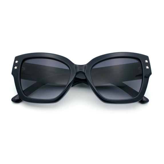 Womens Star Stud Thick Temple Plastic Horned Cat Eye Fashion Sunglasses Navy - Smoke