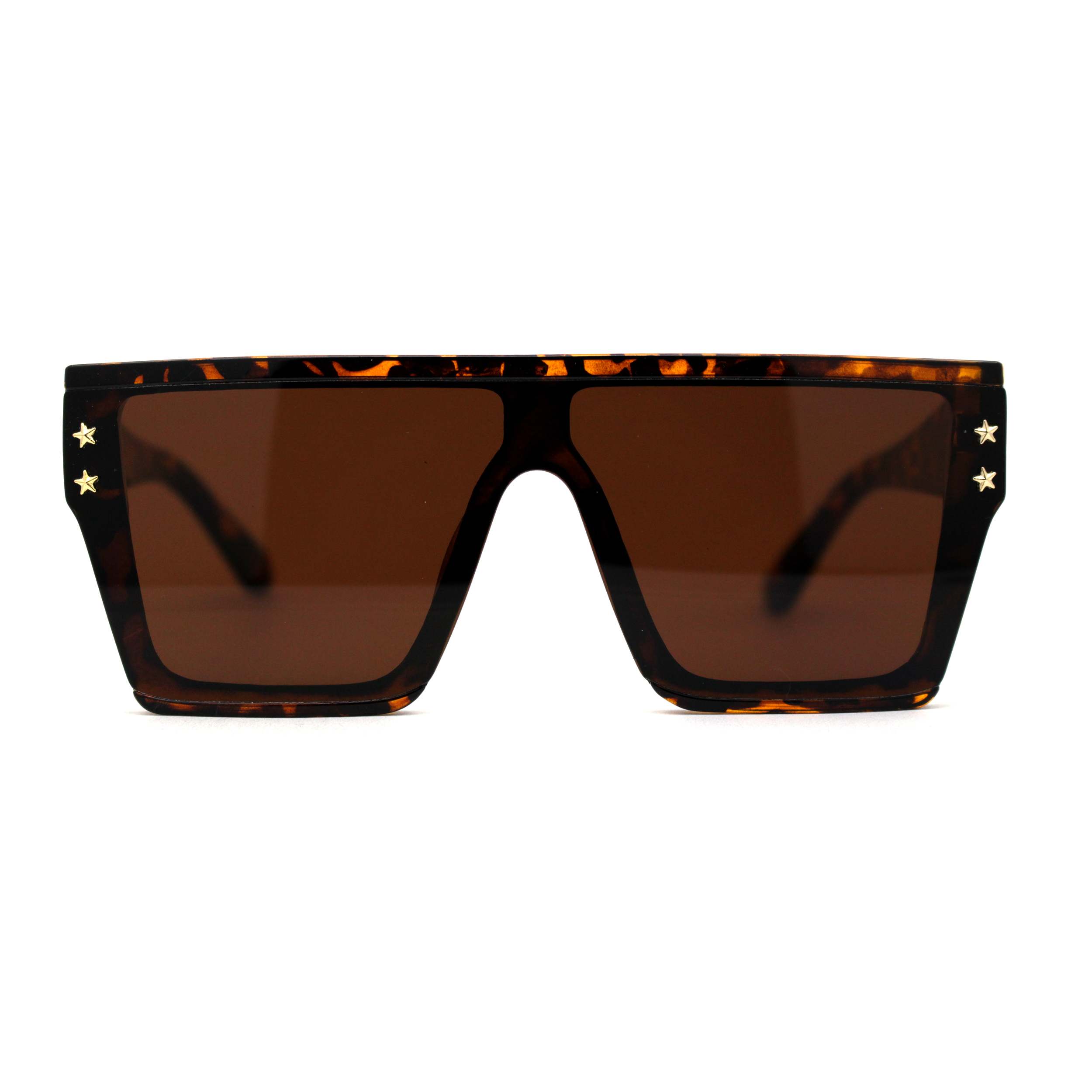 Womens Star Stud Trim Flat Top Shield Mob Plastic Sunglasses Tortoise Brown - image 1 of 4