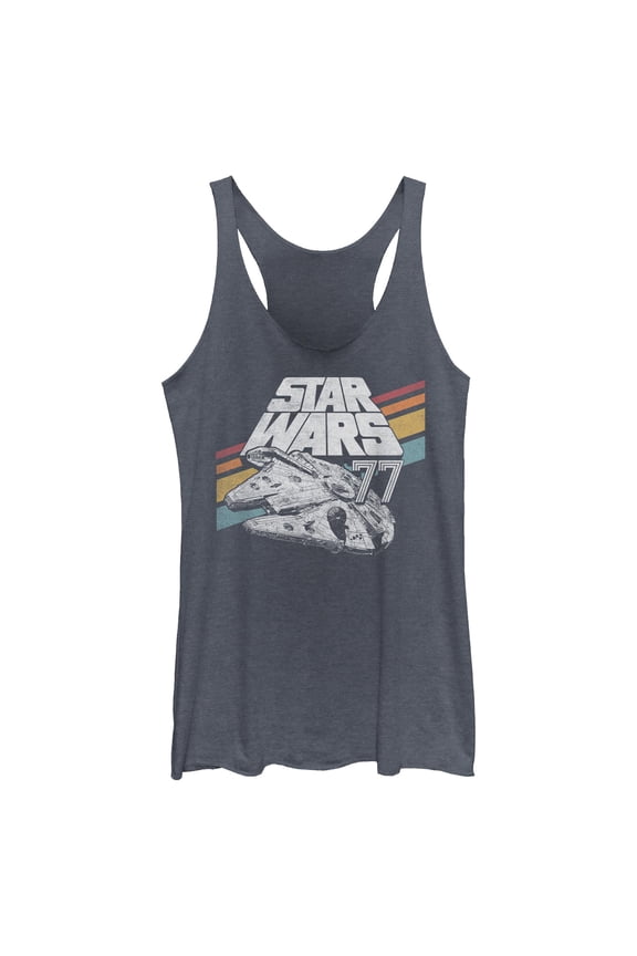 Womens Star Wars Retro 77 Millennium Falcon Stripes Racerback Tank