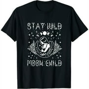 Womens Stay Wild Moon Child Celestial Wiccan Witchy Boho Vibes V-Neck T-Shirt Black L