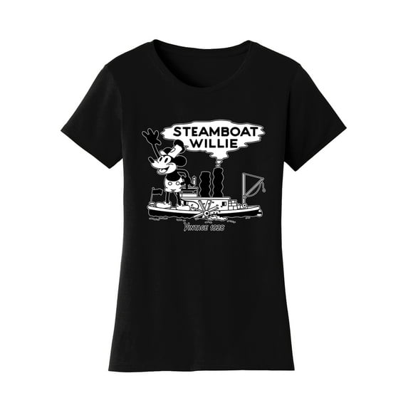 Womens Steamboat Willie T-Shirt - Vintage 1928 Cartoon Shirt, Black 3X-Large