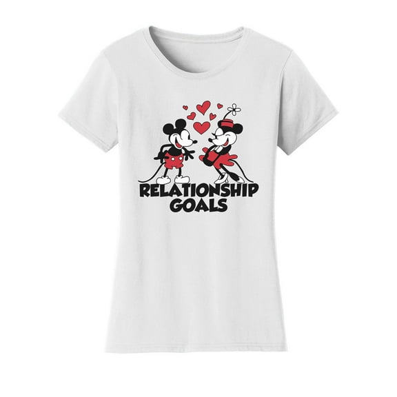 Womens Steamboat Willie T-Shirt - Vintage Relationship Goals Cartoon Shirt, White Medium