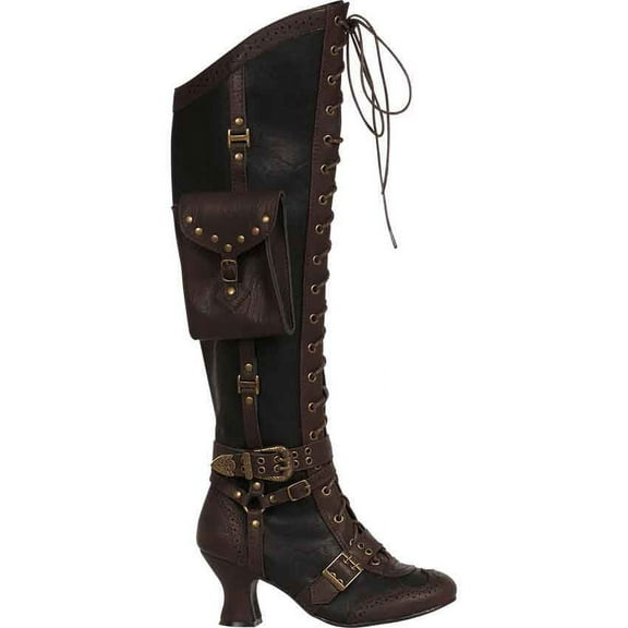 Womens Steampunk Boots with Pouch in Brown, size: 8 | Leather by Medieval Collectibles