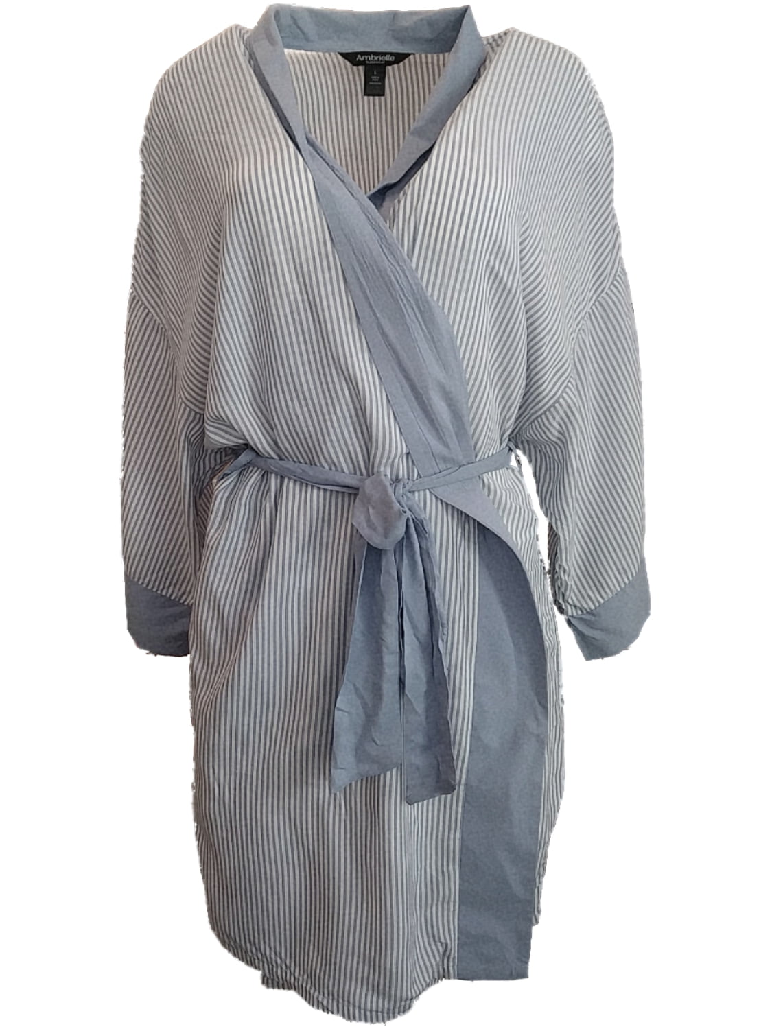 Womens Steel Blue Striped Bathrobe Pocketed House Coat Bath Robe