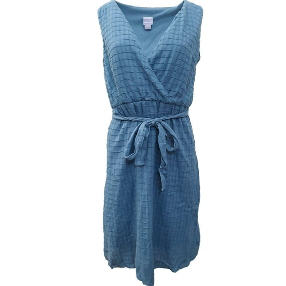 Womens Steel Blue Textured Ruffle Summer Cross Body Sun Dress