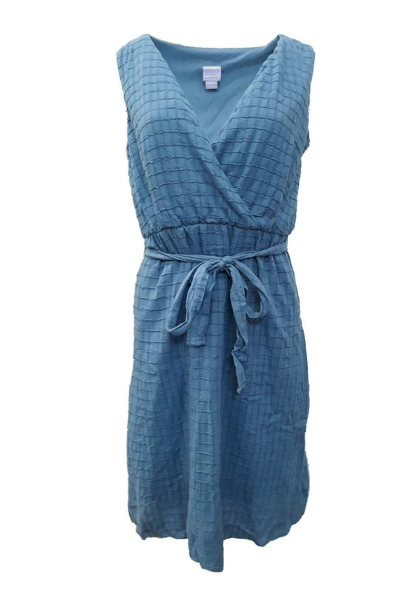 Womens Steel Blue Textured Ruffle Summer Cross Body Sun Dress