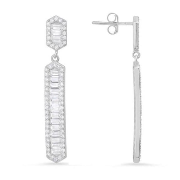 Womens Sterling Silver Cubic Zirconia Dangling Bar Stud Earrings