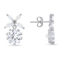thumbnail image 1 of Womens Sterling Silver Dangling Floral Cubic Zirconia Stud Earrings, 1 of 1