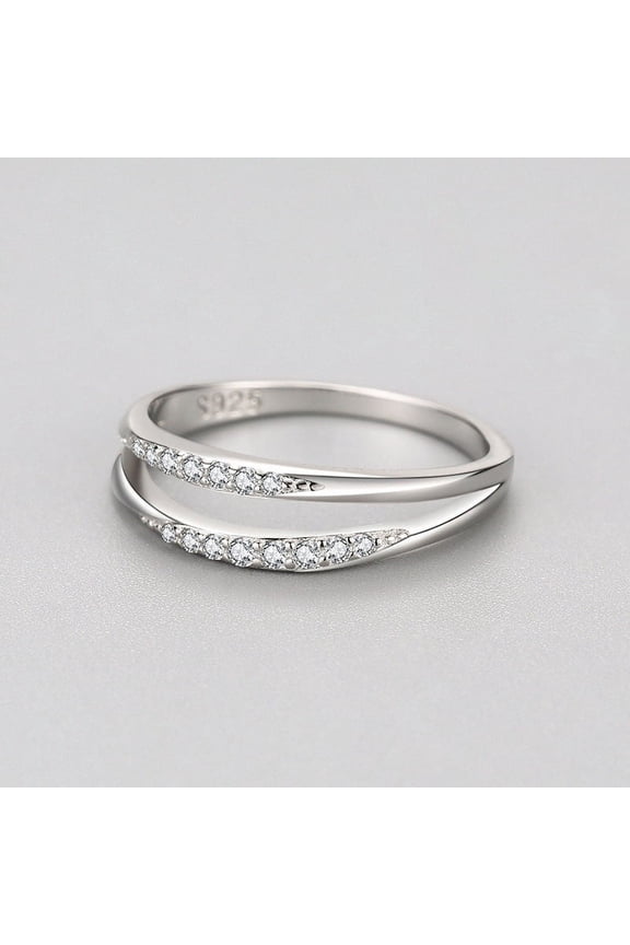 Womens Sterling Silver Ring with Micro Zircon Geometric Design Casual Fashion Jewelry Silver Tone Ring Elegant