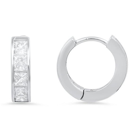 Womens Sterling Silver Petite Princess-Cut Huggy Hoop Earrings