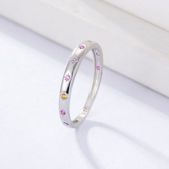 Womens Sterling Silver Ring Diamond Cut Geometric Design With Colored Zircon Gemstone Fashion Jewelry Festival