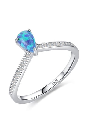 Womens Sterling Silver Ring Inlaid Gemstone Ring Drop Shaped Dangle Ring Luxury Commute Jewelry Accessory Gift for Her