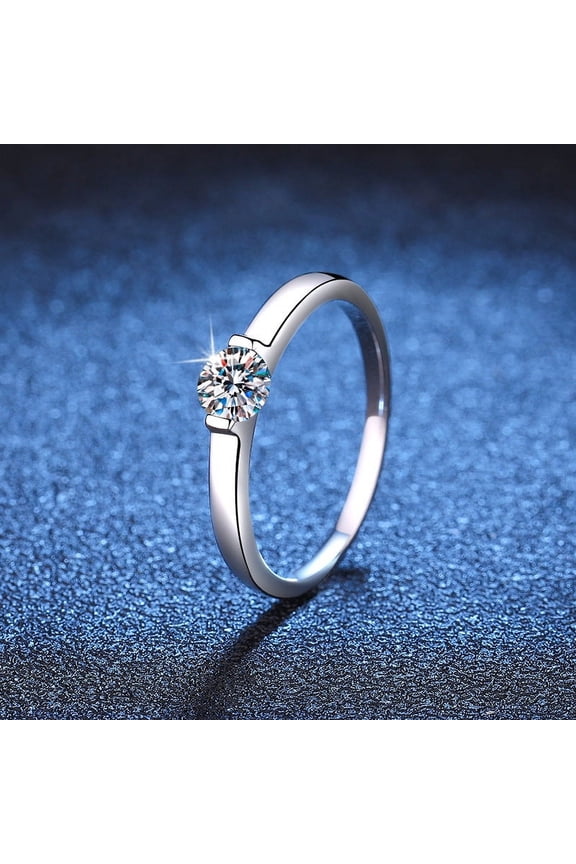 Womens Sterling Silver Ring Korean Geometric Design with High Carbon Stone and Moissanite Accent for Women Silver Ring