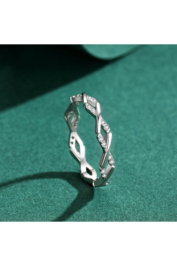 Womens Sterling Silver Ring with Gemstone Inlay 925 Silver Thin Line Ring Elegant Tail Ring for Her Fashion Jewelry