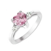 Pink Cubic Zirconia Heart Promise Ring 925 Sterling Silver Size 6