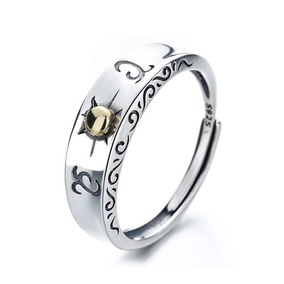 Womens Sterling Silver Sun Ray Ring Adjustable Open Inlaid Gemstone Fashion Jewelry Geometric Design Ring Band for Her