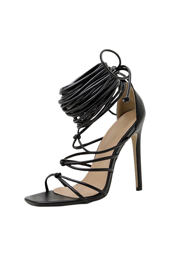 Womens Stiletto Ankle Strap Sandals Wrap Strappy Band Square Toe Open Toe Summer Evening Party Daily Wear Ladies Sandals