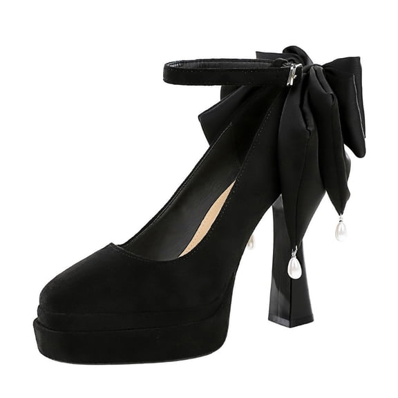 Womens Stiletto High Platform Heels 11.5cm Bow Pearl Platform Pump Party Dress Heel