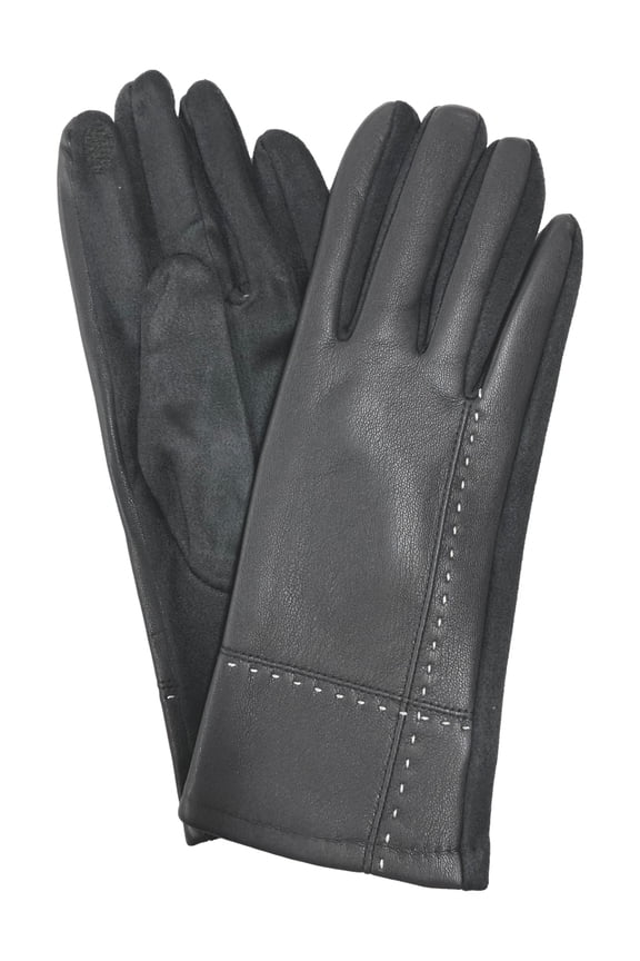 Womens Stitched Gray Vegan Leather Stretch Fit Texting & Tech Touchscreen Gloves