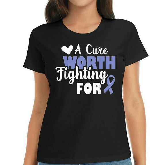 Womens Stomach Cancer Awareness A Cure Worth Fighting For T-Shirt Black 2X-Large