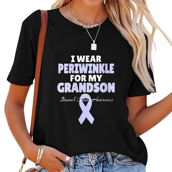 Womens Stomach Cancer Awareness I Wear Periwinkle For My Grandson Round Neck T-Shirt Black