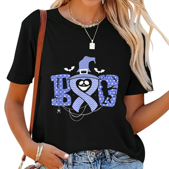 Womens Stomach Cancer Halloween Gastric Cancer Ribbon Support T-Shirt Black