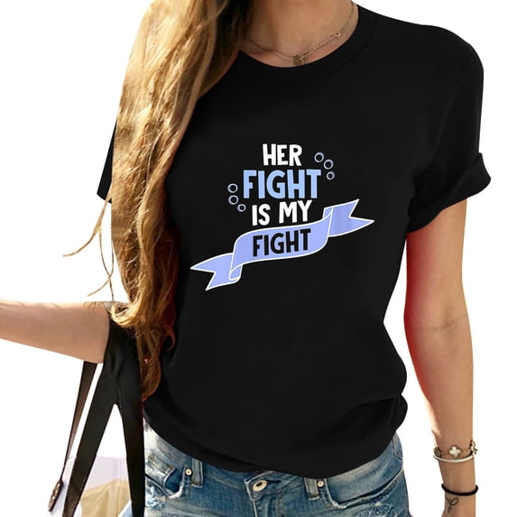 Womens Stomach Cancer Supporting Honoring Apparel I Her Fight Round Neck T-Shirt Black