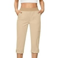 thumbnail image 1 of Womens Straight Leg Capri Pants Elastic High Waisted Cuffed Hem Cropped Trousers with Pockets Casual Athletic Work Pants Beige, 1 of 8
