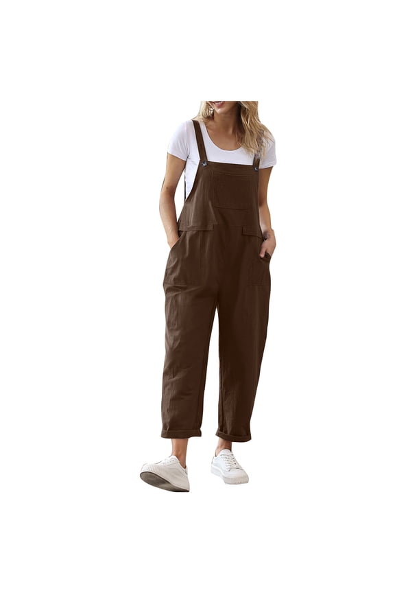 Womens Straight Leg Cotton Linen Trousers Dungarees for Women UK Casual Jumpsuit Dungarees Summer Overall Jumper Dungarees Wide Leg Large Pocket Oversize Leisure Suits One Piece for Holiday