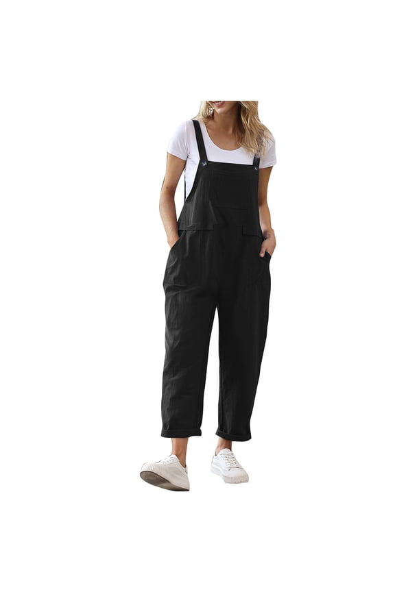 Womens Straight Leg Cotton Linen Trousers Dungarees for Women UK Casual Jumpsuit Dungarees Summer Overall Jumper Dungarees Wide Leg Large Pocket Oversize Leisure Suits One Piece for Holiday