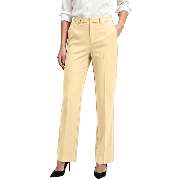 Womens Straight Leg Dress Pants High Waist Work Slacks Business Casual Office Trousers, Zipper,Wide Leg,Stretchy Fabric, Side Pockets, Loose Fit