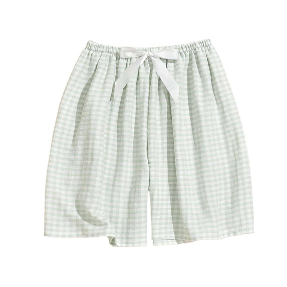 Womens Straight Leg Jean Shorts Summer Plaid Pajama Shorts for Women, Comfy Loose Fits Casual Bottoms, Elastic Waist Soft Short Pants Loungewear Green-b One Size