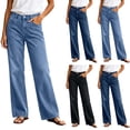 thumbnail image 1 of Womens Straight Leg Jeans, Button Zip Closure & Side Pockets Design, Full Length Jeans, Street & Casual Wear | VerBelle,Dark Blue L, 1 of 7