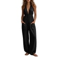 thumbnail image 1 of Womens Straight Leg Jeans New Womens Halter V-Neck Jumpsuits Casual Wide Leg Sleeveless Overalls High Waist Flowy Vacation One Piece Set, 1 of 8