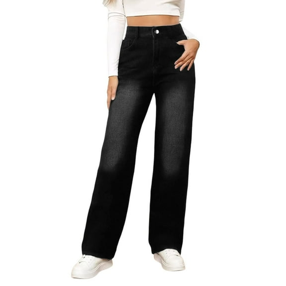 Womens Straight Leg Jeans Stretchy High Waisted Relax Fit Denim Pants Comfy Vintage 90S Fashion Long Pants with Pockets