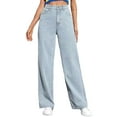 thumbnail image 1 of Womens Straight Leg Jeans Stretchy High Waisted Relax Fit Denim Pants Comfy Vintage 90S Fashion Long Pants with Pockets, 1 of 5