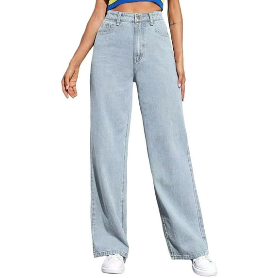 Womens Straight Leg Jeans Stretchy High Waisted Relax Fit Denim Pants Comfy Vintage 90S Fashion Long Pants with Pockets