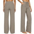 thumbnail image 1 of Womens Straight Leg Linen Style Pants, Drawstring Waist Loose Fit Casual Summer Beach Trousers with Pockets Camel 3XL, 1 of 4