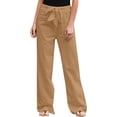 thumbnail image 1 of Womens Straight Leg Pants Casual Loose Bow Knot Belted Elastic Waist Lounge Trousers Solid Color Beach Vacation Relaxed Pants, 1 of 4