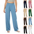 thumbnail image 1 of Womens Straight Leg Pants Elastic Waist Side Pockets Solid Color Long Trousers Everyday Basic Pants, 1 of 10