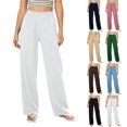 thumbnail image 1 of Womens Straight Leg Pants Elastic Waist Side Pockets Solid Color Long Trousers Everyday Basic Pants, 1 of 10