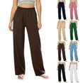 thumbnail image 1 of Womens Straight Leg Pants Elastic Waist Side Pockets Solid Color Long Trousers Everyday Basic Pants, 1 of 10