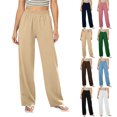 thumbnail image 1 of Womens Straight Leg Pants Elastic Waist Side Pockets Solid Color Long Trousers Everyday Basic Pants, 1 of 10